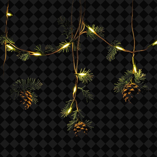 Decorative String Evergreen Sprigs and Pinecones Soft Neon Lights Highlight the Natural Decoration