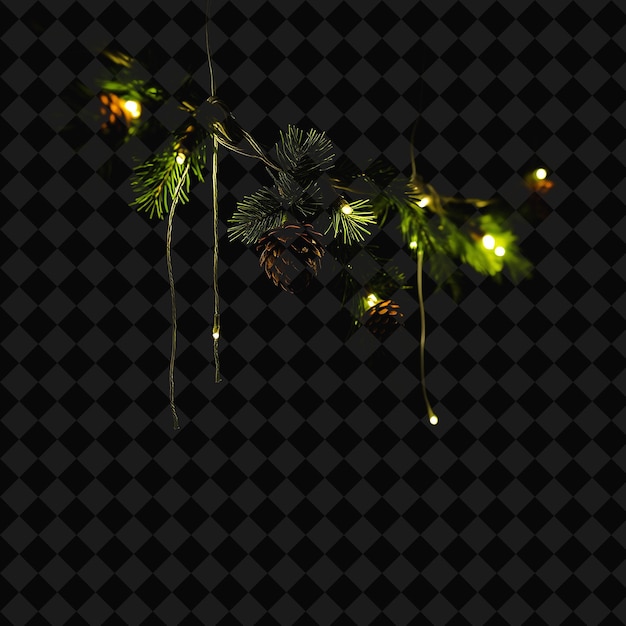 Decorative String Evergreen Sprigs and Pinecones Soft Neon Lights Highlight the Natural Decoration