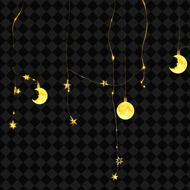 PSD decorative string glittering stars and glowing moons neon trails of soft yellow and white create a