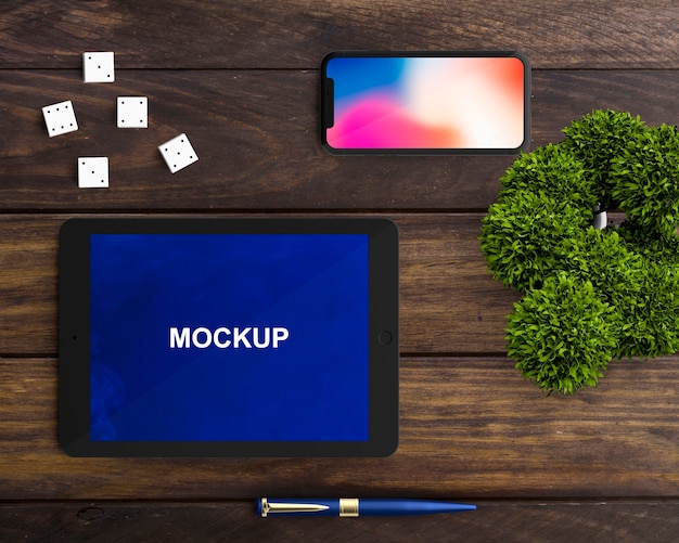 Decorative tablet and smartphone mockup