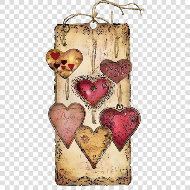 PSD decoupage love hearts tag vintage style printable junk journal embellishmeon transparent background