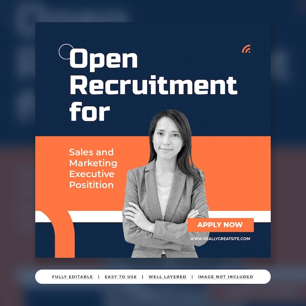 Deep Blue Orange Professional Job Vacancy Instagram Post Template