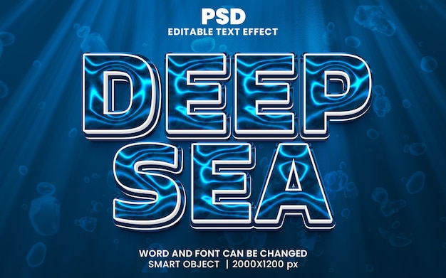 Deep sea 3d editable text effect Premium Psd with background