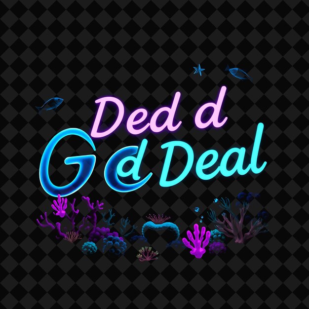 Deep Sea Good Deal Text Glows With Neon Vibrant Blue and Purple Bioluminescent Effect Marine Life an