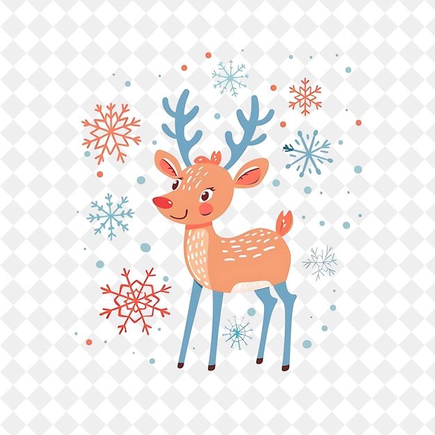 PSD a deer in front of snowflakes and snowflakes