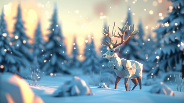 PSD a deer is walking through a snowy forest the image has a serene and peaceful mood with the deer being the main focus of the scene