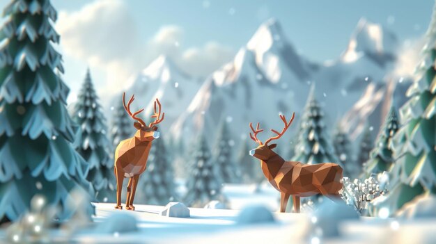 PSD a deer is walking through a snowy forest the image has a serene and peaceful mood with the deer being the main focus of the scene