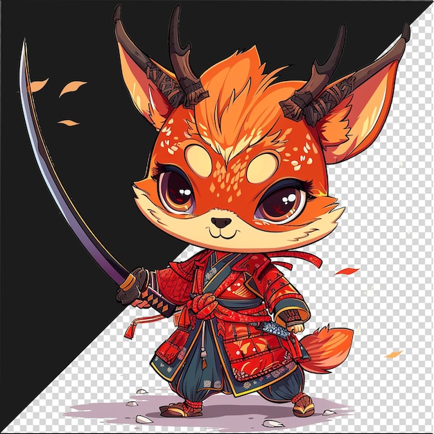 Deer Samurai Warrior Wielding Katana Sword cartoon Mouse deer Samurai cartoon illustration