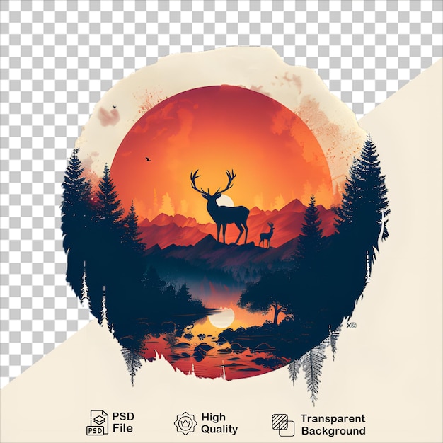 PSD deer in a sunset forest perfect tshirt design