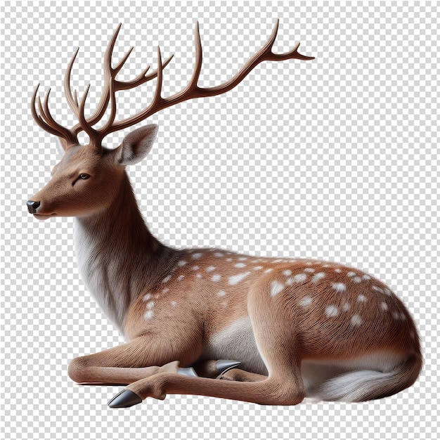 a deer with antlers on its back sits on a white background