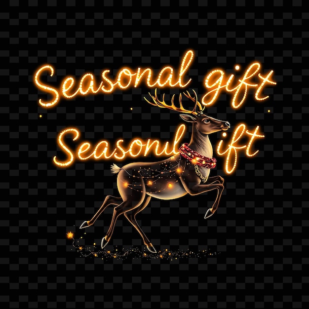 a deer with a bow tie on its neck is shown with a neon sign that says christmas gift