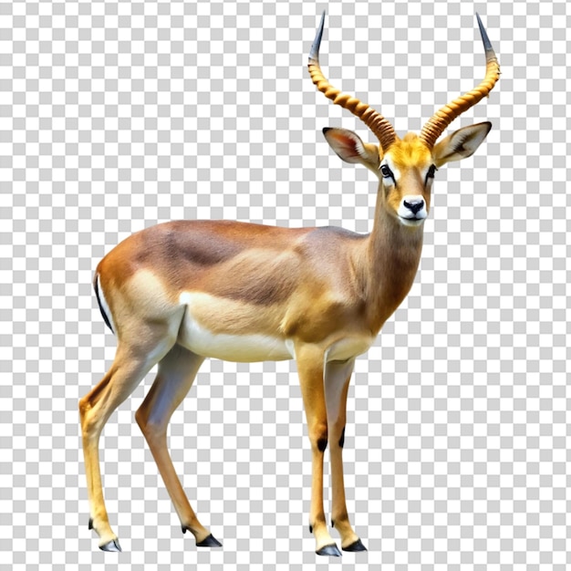 A deer with long horns standing on transparent background