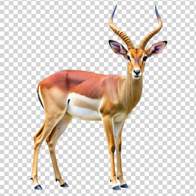 A deer with long horns standing on transparent background