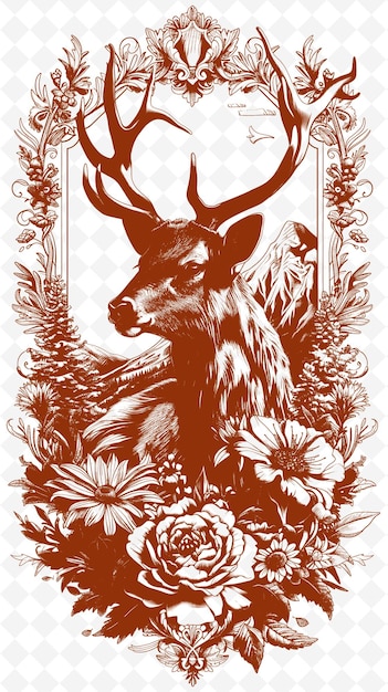 PSD a deer with a wreath of flowers and a deer in a frame