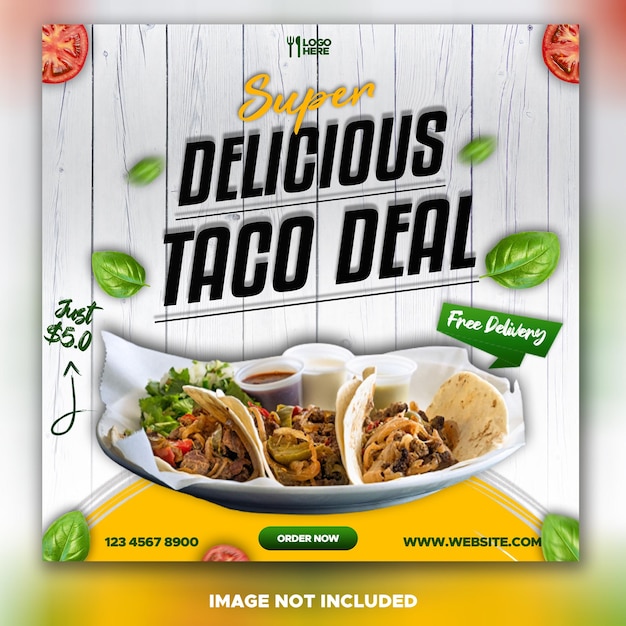 Delecious taco and food menu instagram and facebook post template