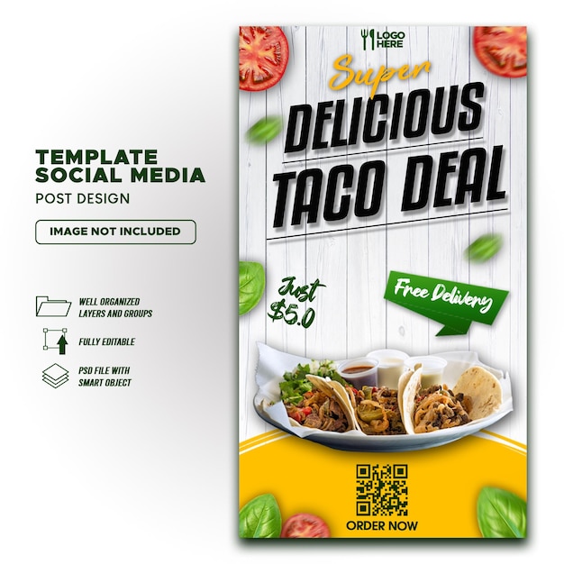 Delecious taco and food menu instagram and facebook stories template