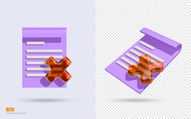 Delete file or file error icon for 3D rendering