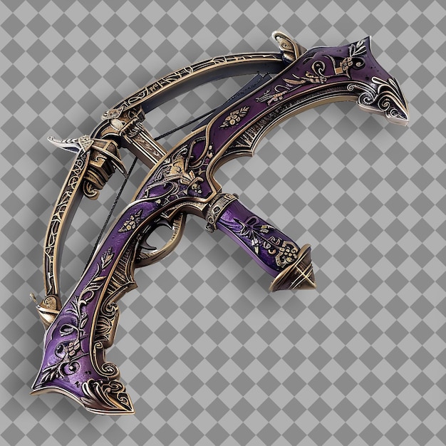 PSD delicate engraved amethyst crossbow featuring a detailed des png game asset on clean background