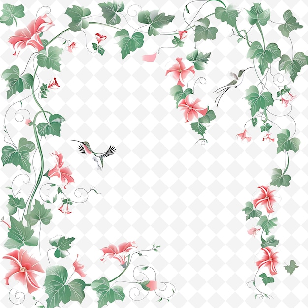 Delicate Morning Glory Vine Borderlines Design With Hummingb Creative Abstract Art Designs