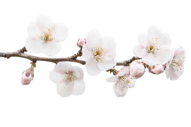 PSD delicate pink cherry blossom branch with fresh green leaves