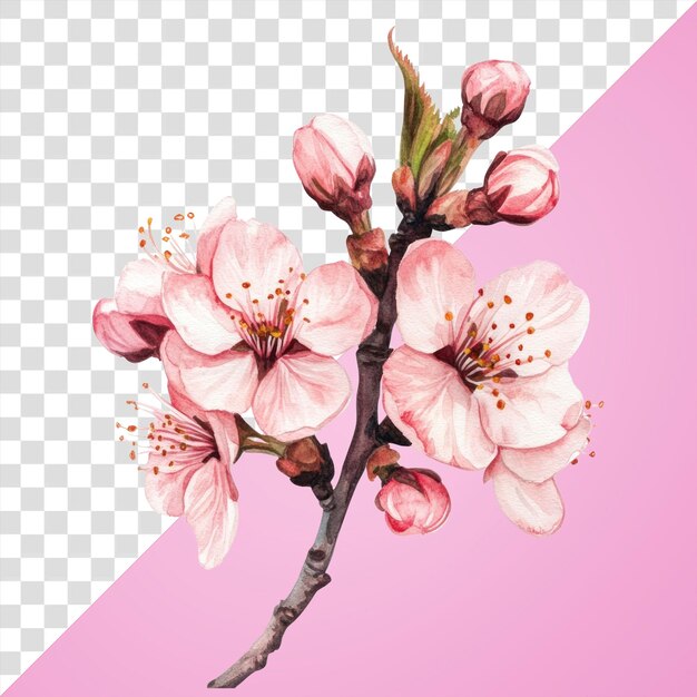 PSD delicate watercolor cherry blossom illustration