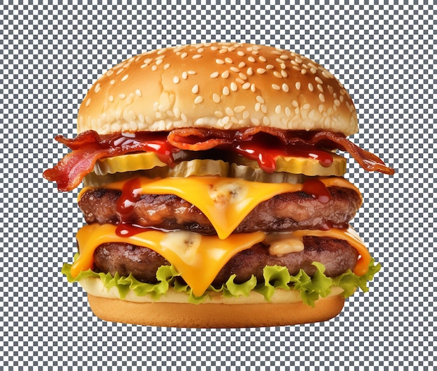 Delicious Bacon and Cheddar Burger isolated on transparent background