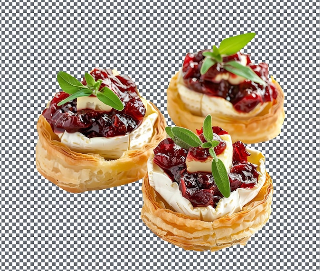 PSD delicious baked brie bites with cranberry chutney isolated on transparent background