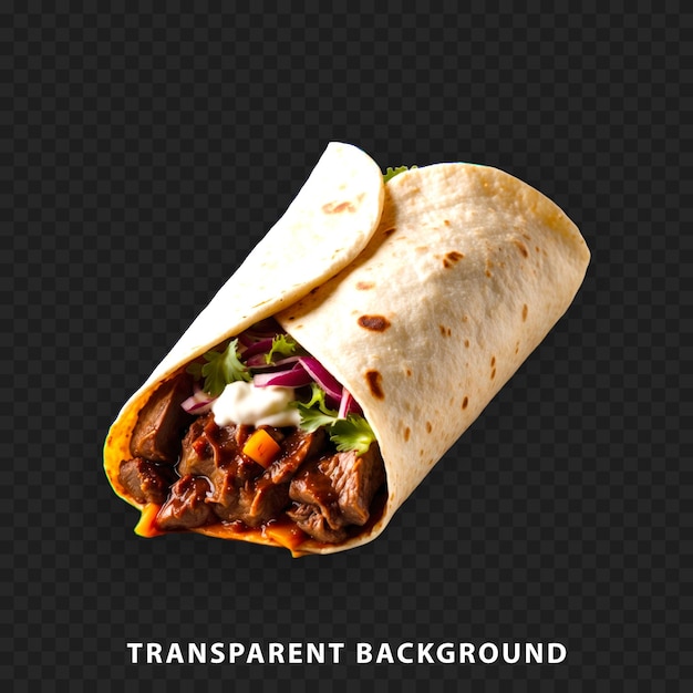 A delicious beef burrito isolated on transparent background