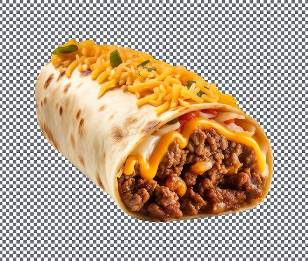 Delicious Beef and Cheddar Burrito isolated on transparent background