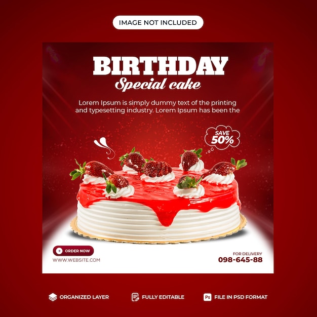 Delicious birthday cake Instagram poster and social media post banner template