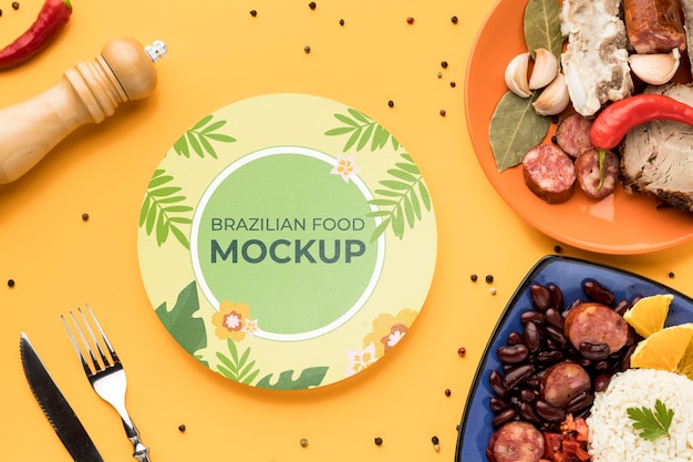 Delicious brazilian food with plate mock-up