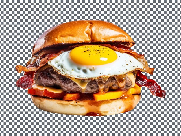 Delicious breakfast burger with egg isolated on transparent background