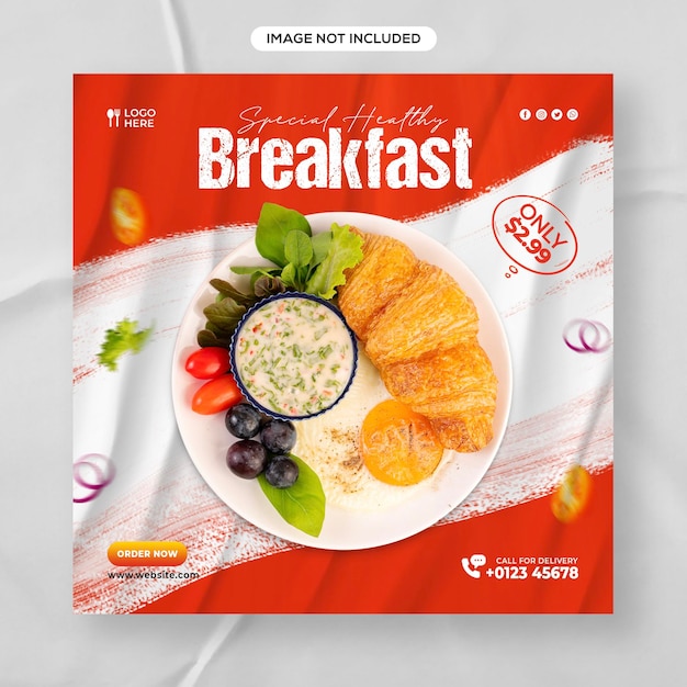 PSD delicious breakfast food menu and restaurant social media banner template