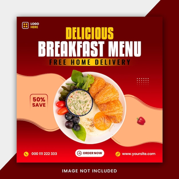 Delicious BreakFast Food Menu Social Media Instagram Post Template