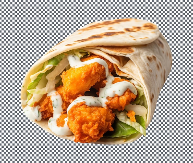 Delicious buffalo chicken wrap isolated on transparent background