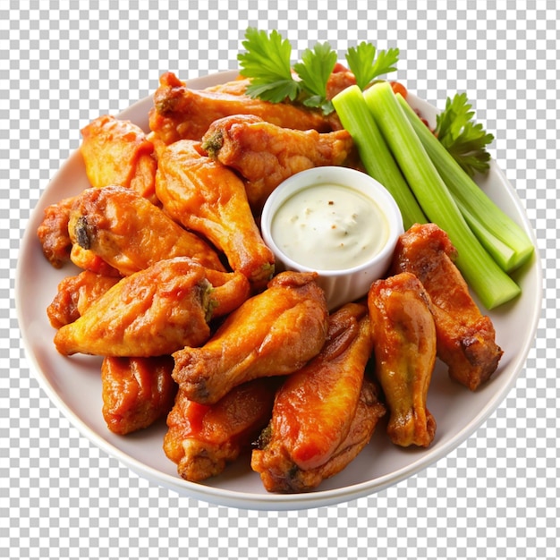 Delicious buffalo wings in plate isolated on transparent background