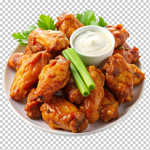 Delicious buffalo wings in plate isolated on transparent background