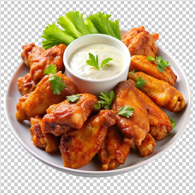 Delicious buffalo wings in plate isolated on transparent background