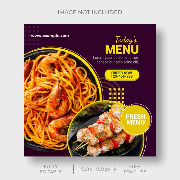 PSD delicious burger chicken spaghetti brownie and food menu social media post