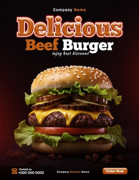 Delicious burger Fast food vertical poster template food social media promotion banner post design