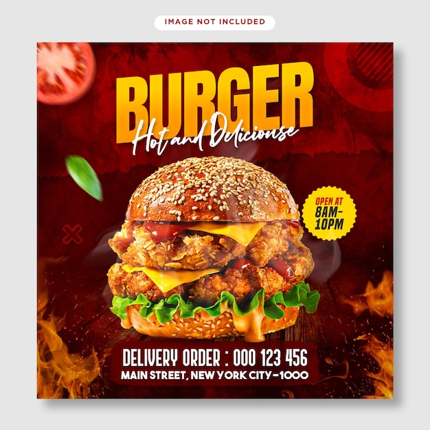 Delicious burger flyer and instagram post template