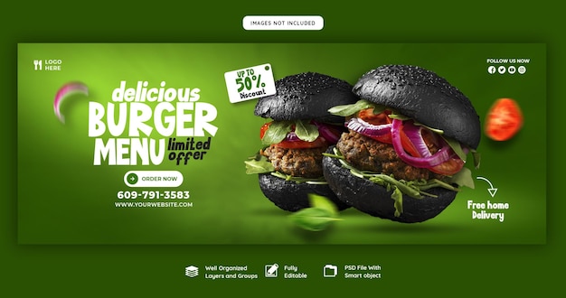 Delicious burger and food menu facebook cover template