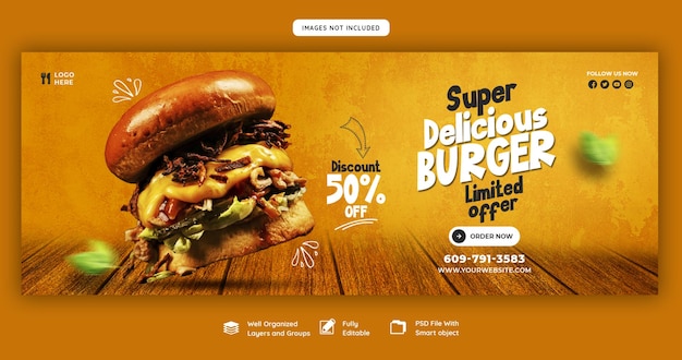 Delicious burger and food menu facebook cover template