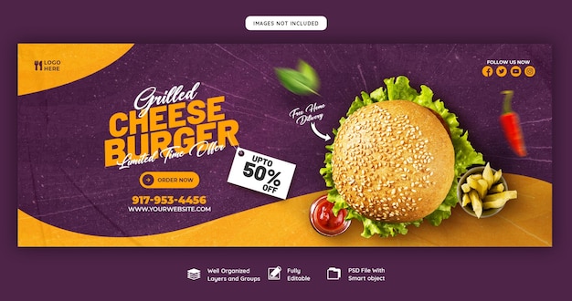 Delicious burger and food menu facebook cover template