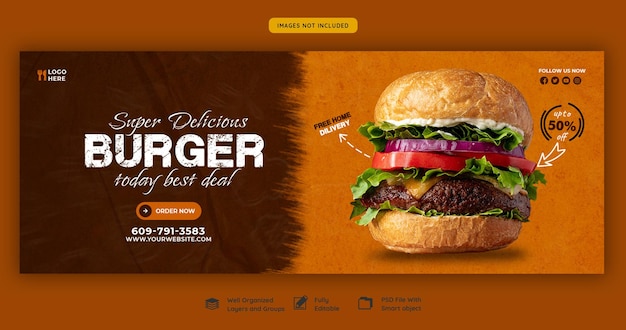 Delicious burger and food menu Facebook cover template