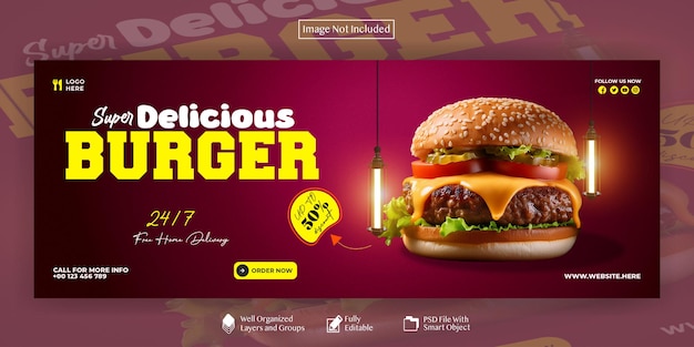 PSD delicious burger and food menu facebook cover template