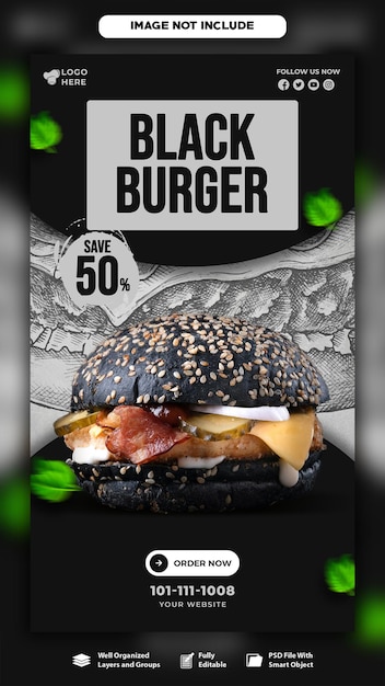 Delicious burger and food menu Instagram and facebook story template