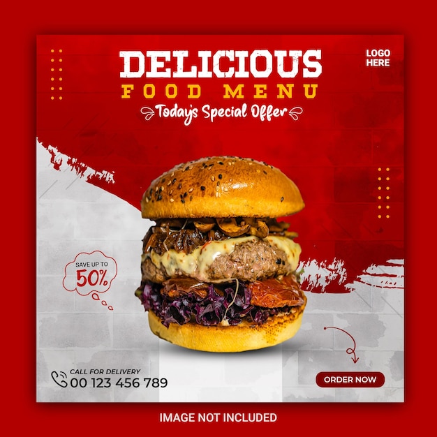 Delicious burger and food menu Instagram post template