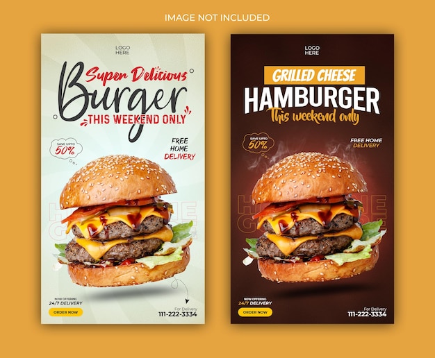 Delicious burger and food menu instagram story template design