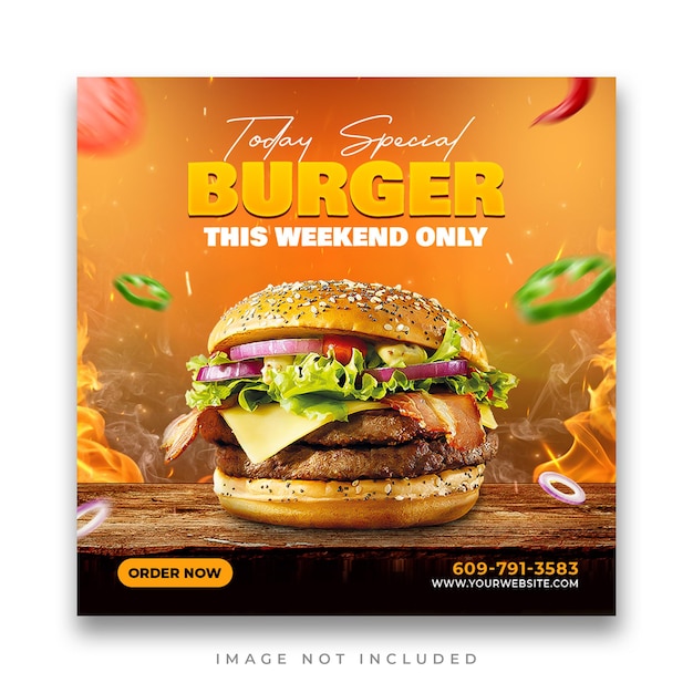 Delicious burger food menu promotion flyer social media banner template Psd